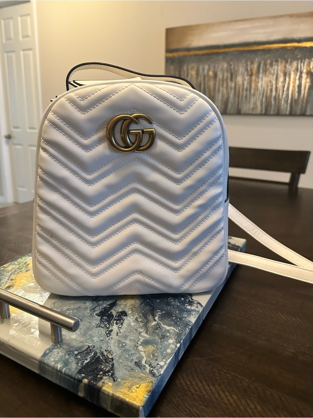 Gucci White Quilted Crossbody Backpack